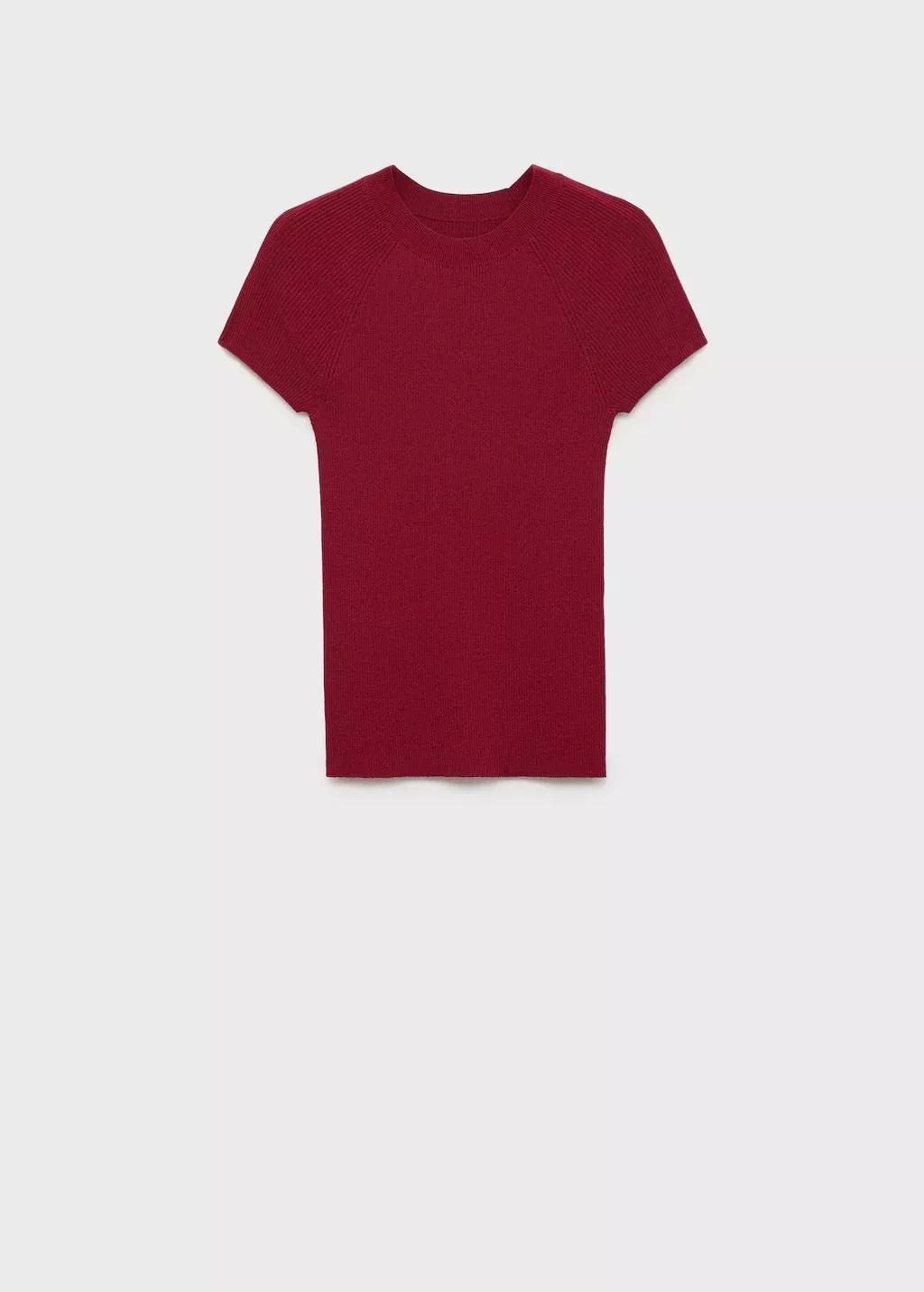 Red Ribbed-Knit Short-Sleeved Sweater, , large image number 0