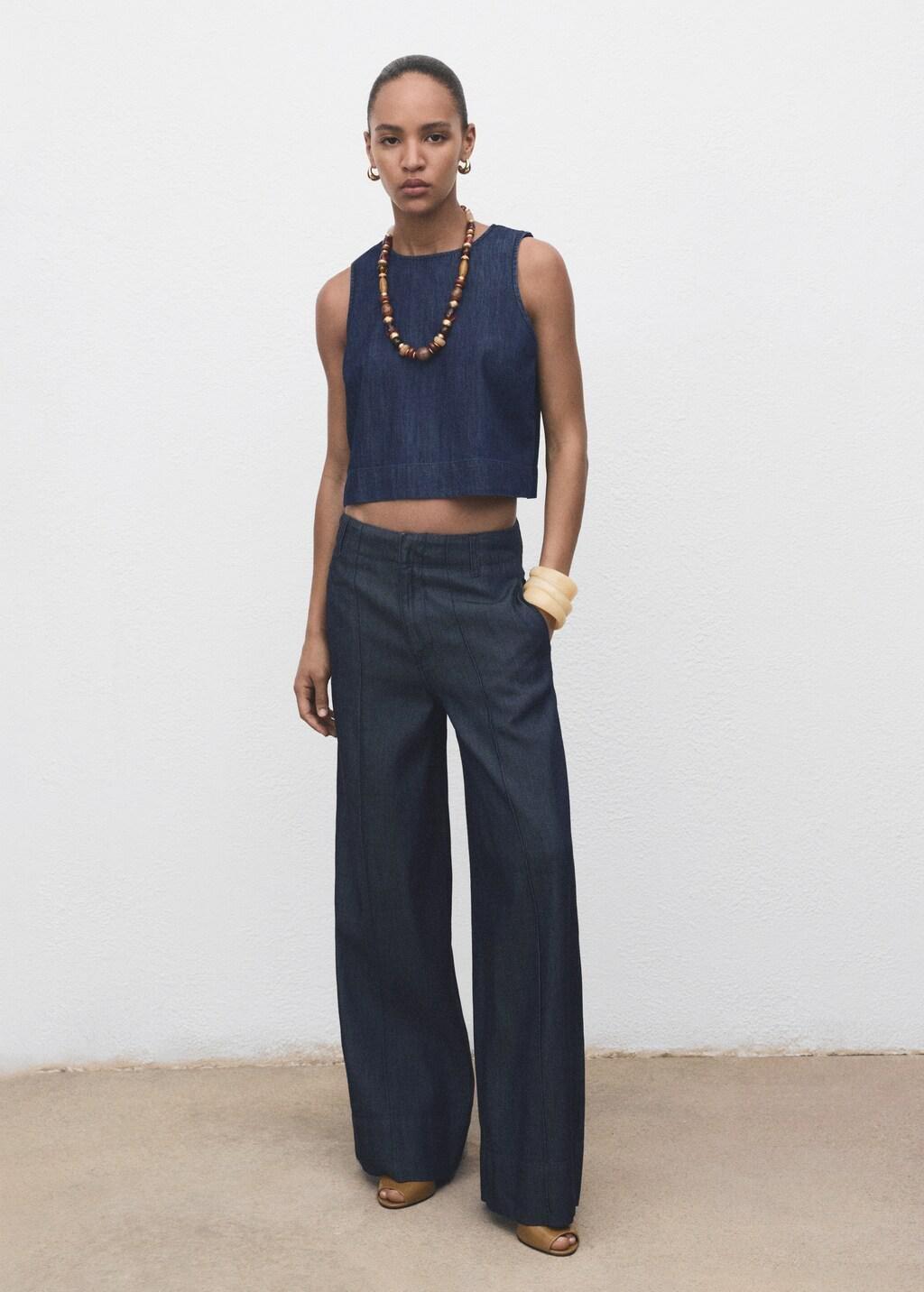 Blue Denim Crop Top, , large image number 0