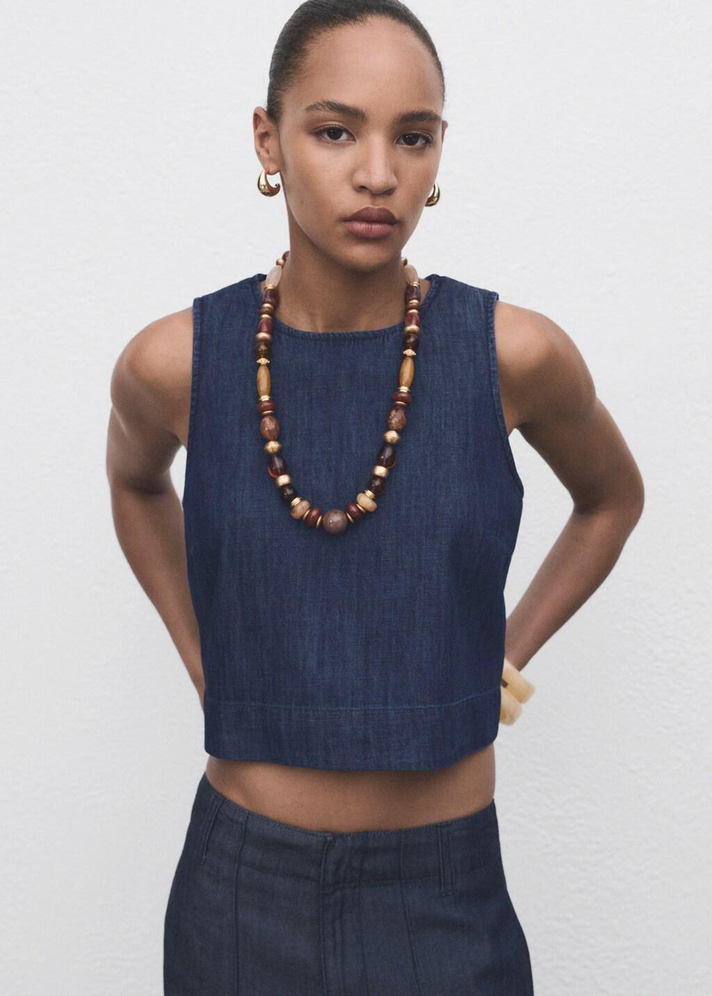 Blue Denim Crop Top, , large image number 3