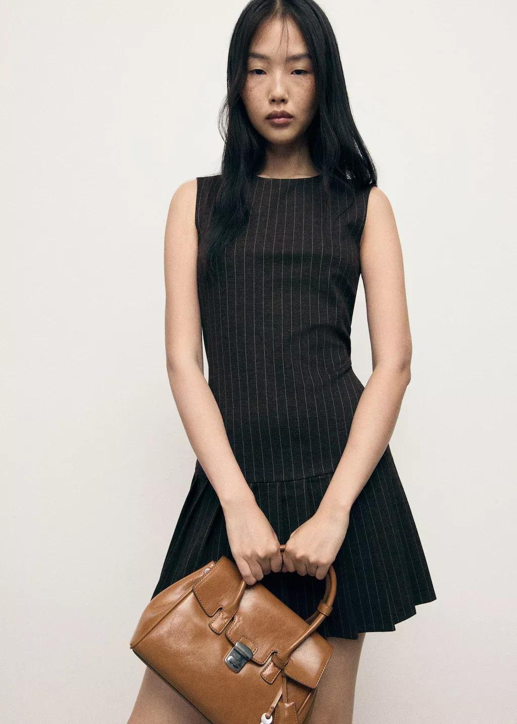 Grey Pleated Short Dress, , large image number 0