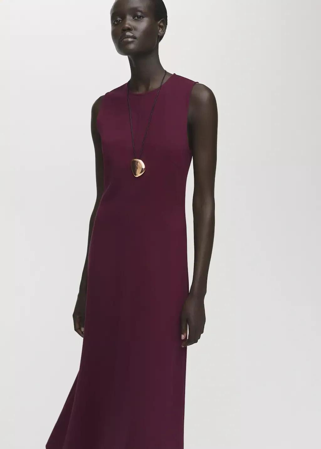 Red Long Flared Dress, Dark Red, large image number 1