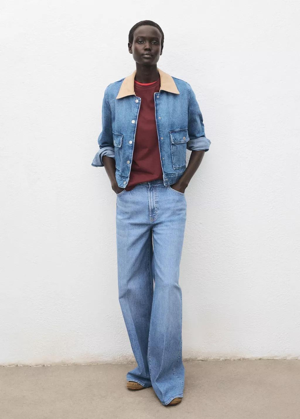 Blue Corduroy Collar Denim Jacket, , large image number 1