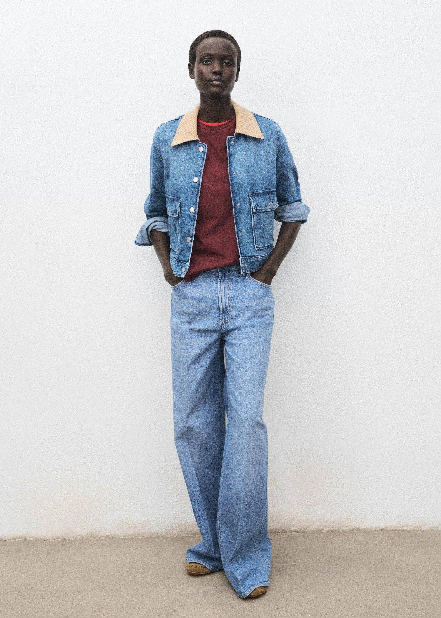 Blue Corduroy Collar Denim Jacket, , large image number 2