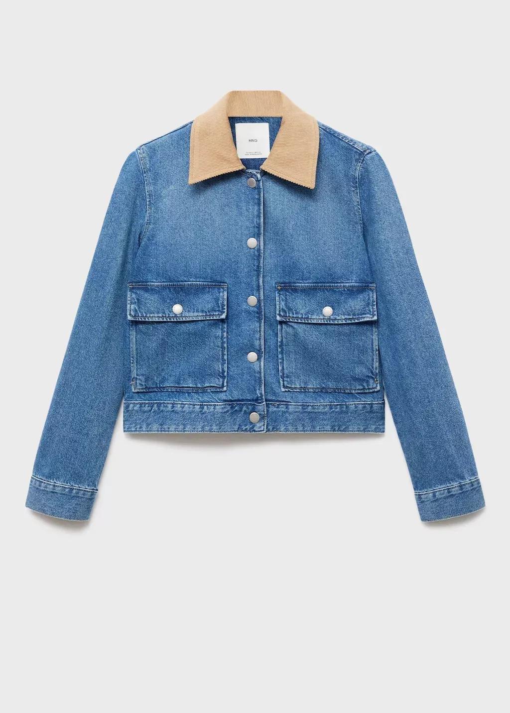 Blue Corduroy Collar Denim Jacket, , large image number 13