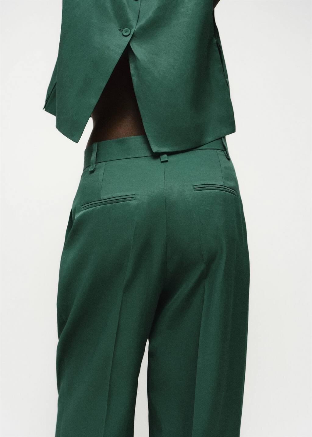 Green Straight-Fit Linen-Blend Suit Trousers, , large image number 1