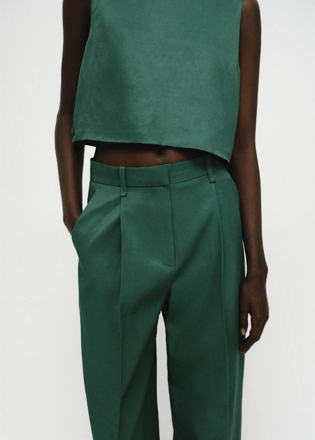 GREEN Straight-fit linen-blend suit trousers, Green, medium