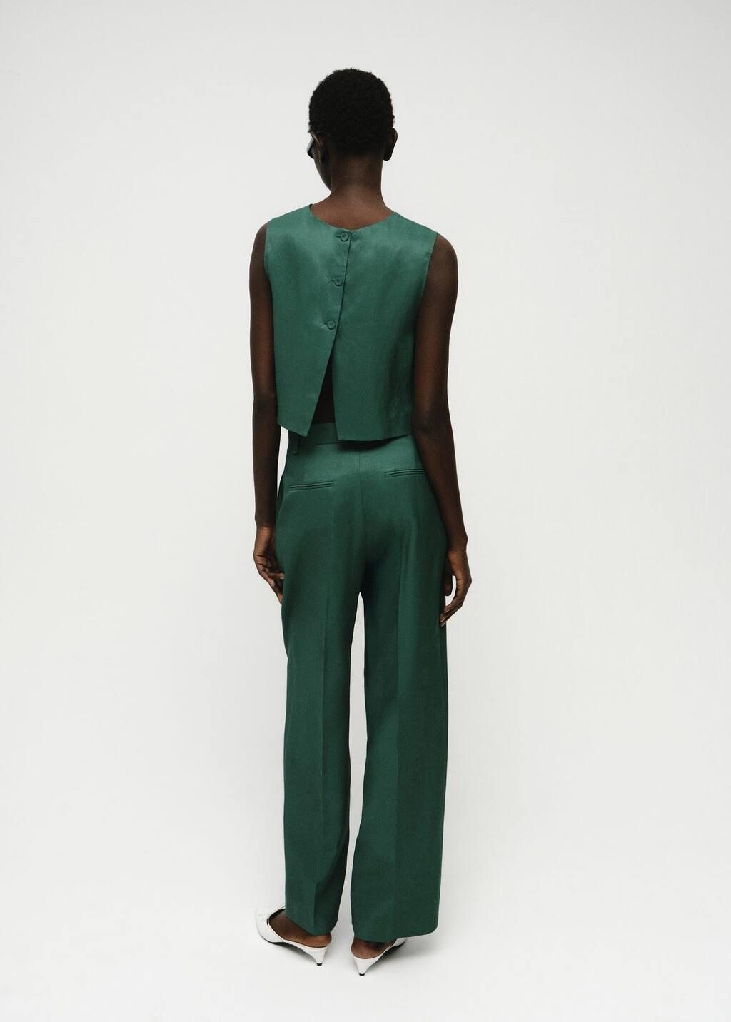 Green Straight-Fit Linen-Blend Suit Trousers, , large image number 5