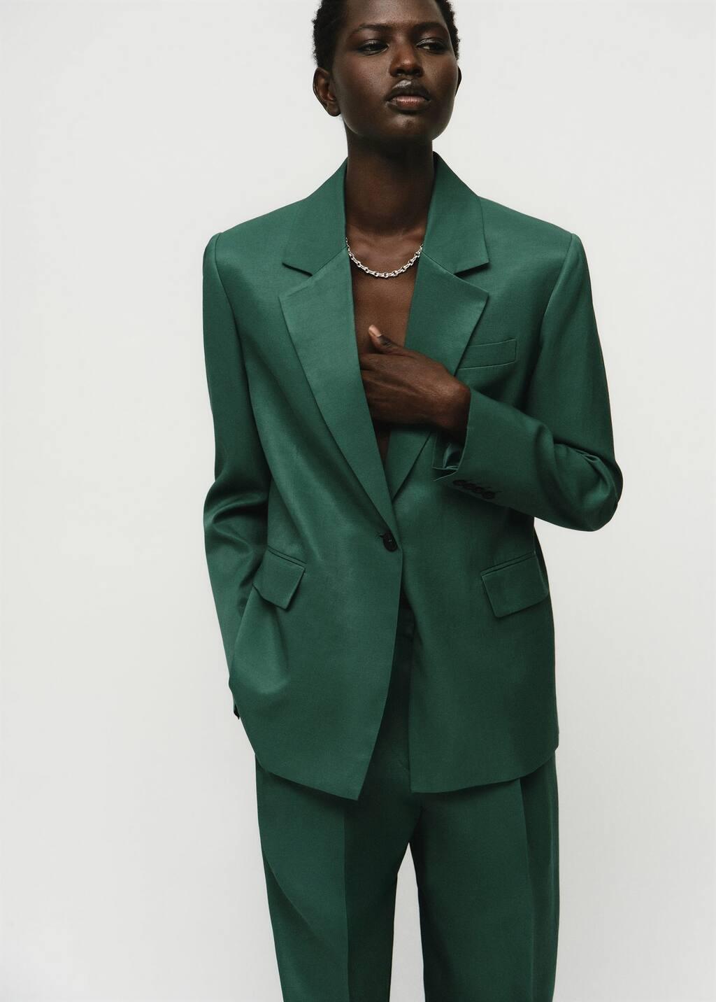 GREEN Linen-blend suit jacket, , large image number 2