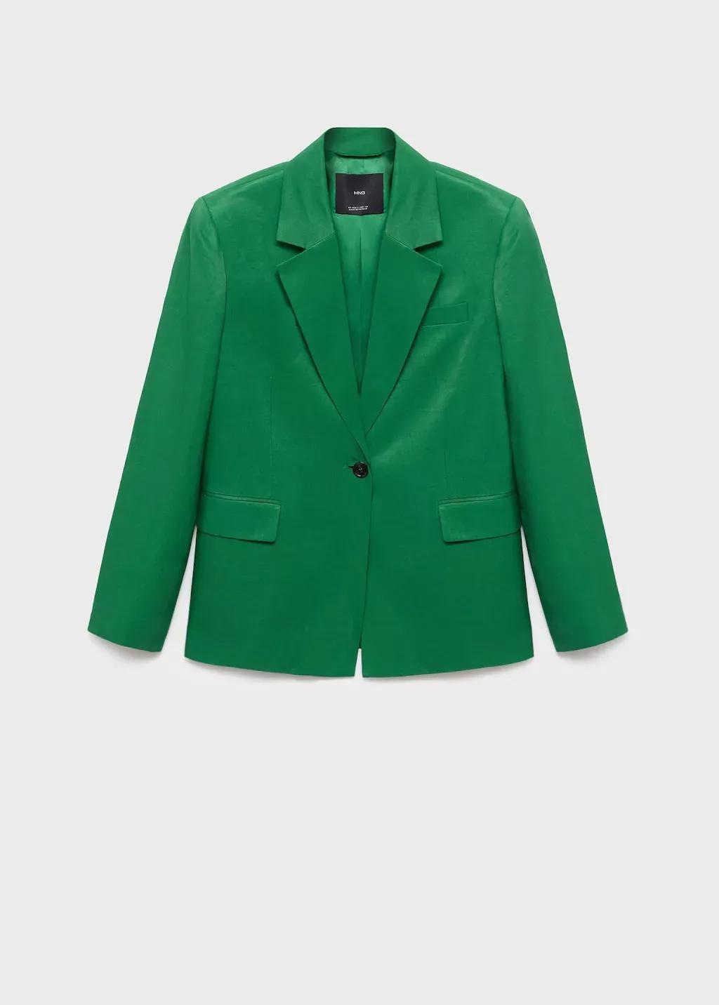 GREEN Linen-blend suit jacket, , large image number 3