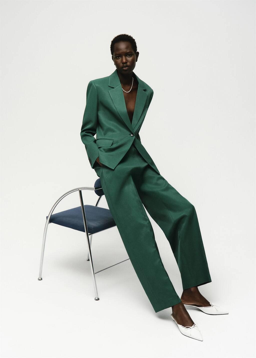 GREEN Linen-blend suit jacket, , large image number 4