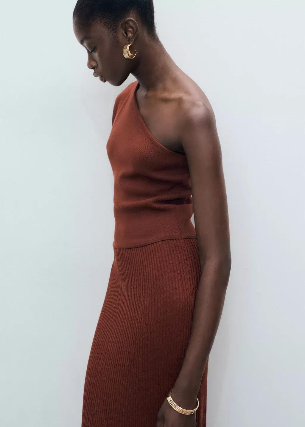 Orange Asymmetrical Combined-Knit Dress, , large image number 0