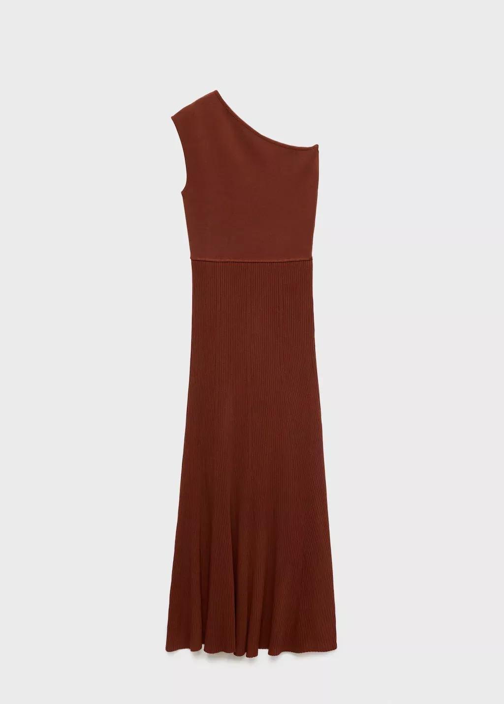 Orange Asymmetrical Combined-Knit Dress, , large image number 3