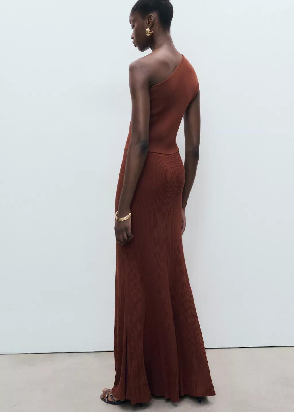 Orange Asymmetrical Combined-Knit Dress, , large image number 5