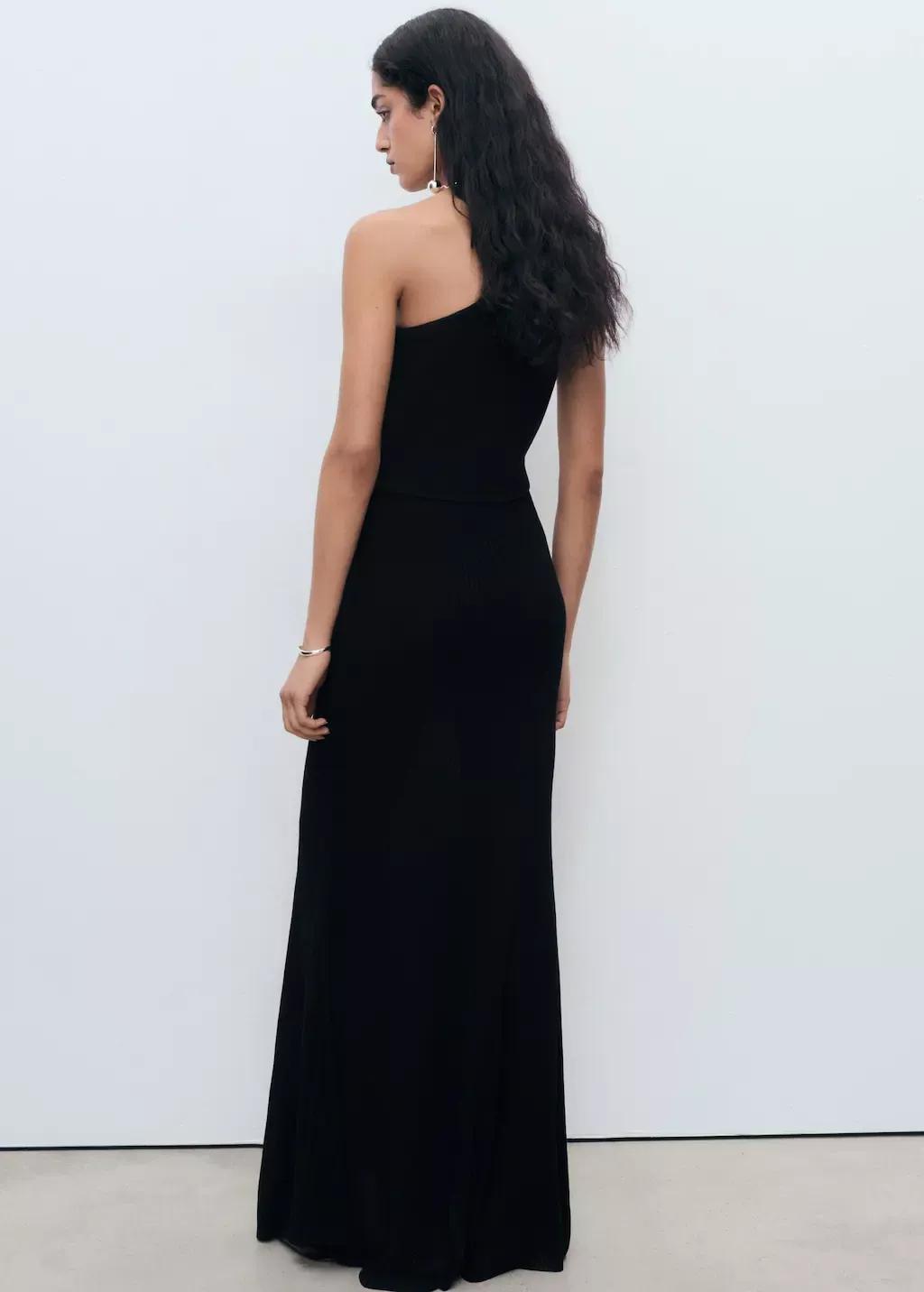 Black Asymmetric Combined Knit Dress, , large image number 6