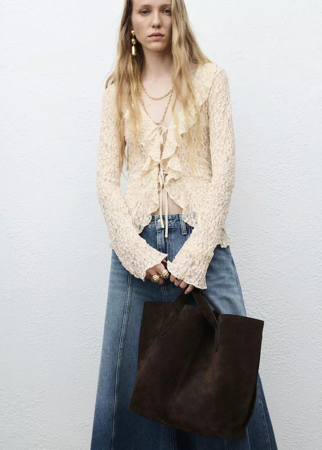 LIGHT BEIGE Lace blouse with ruffles, Light Beige, large image number 3