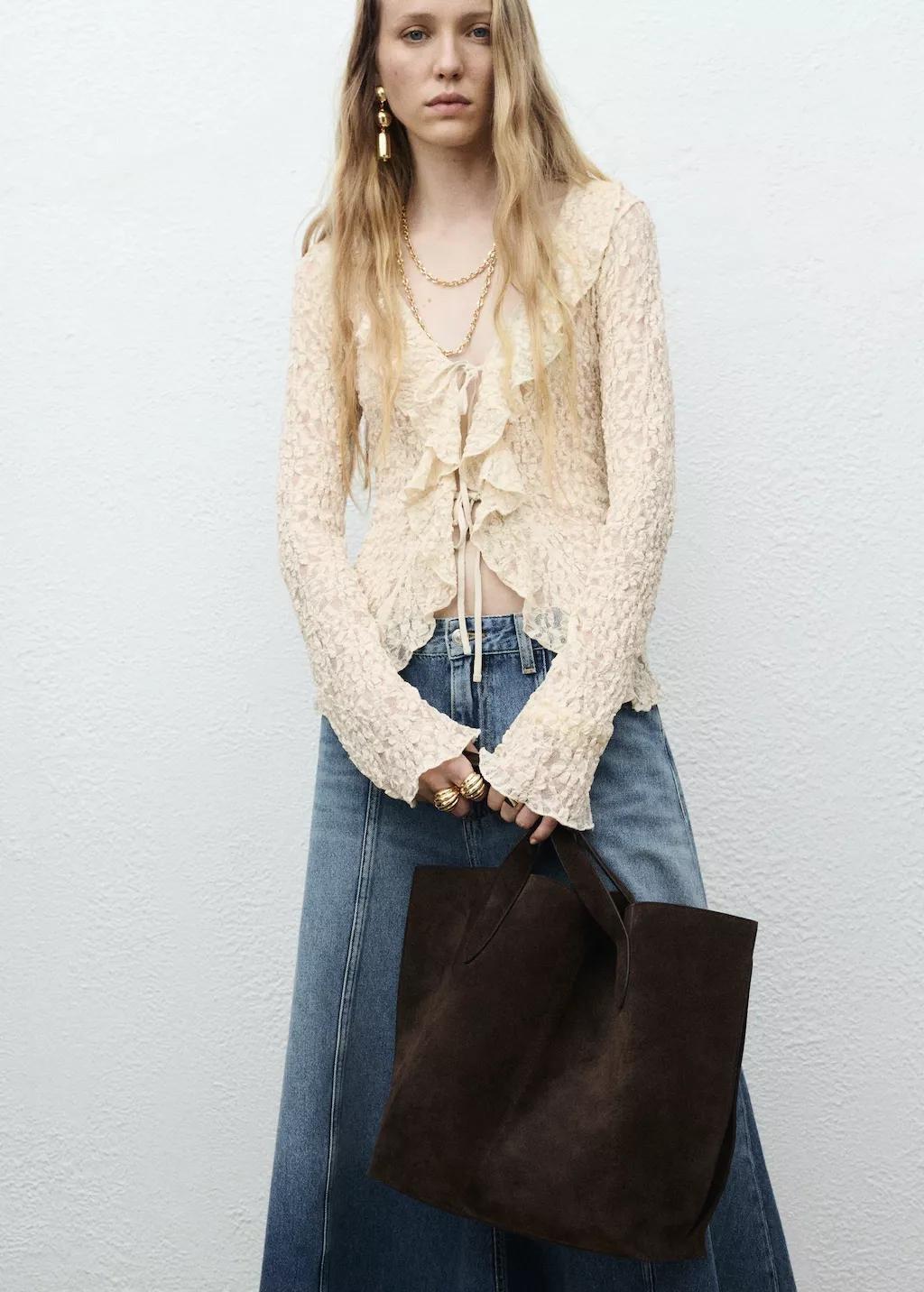 LIGHT BEIGE Lace blouse with ruffles, Light Beige, large image number 5