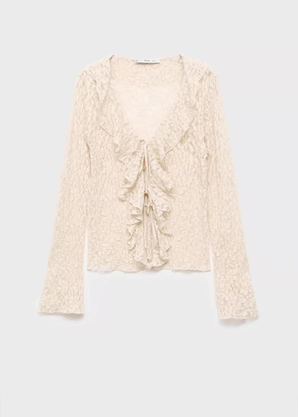 LIGHT BEIGE Lace blouse with ruffles, Light Beige, large image number 6