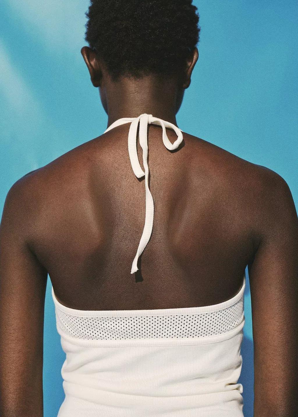 White Top With Perforated Neckline, Natural White, large image number 2