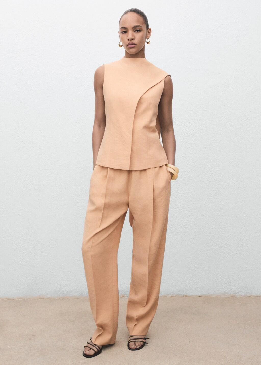 Pink Lyocell Trousers With Elastic Waistband, , large image number 1