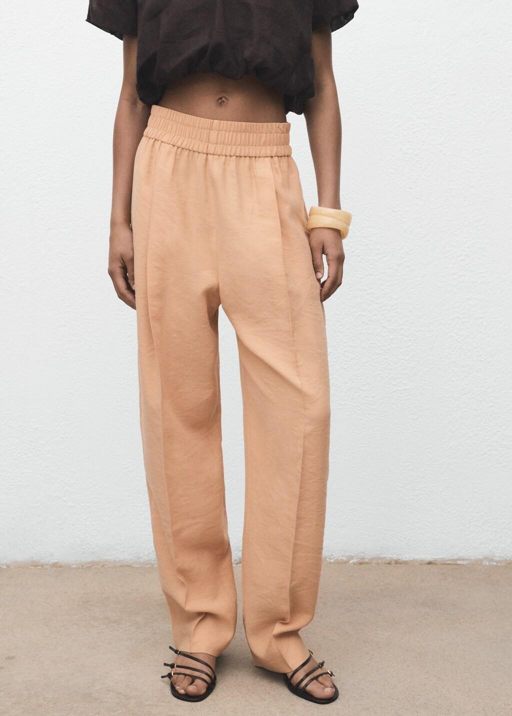 Pink Lyocell Trousers With Elastic Waistband, , large image number 8