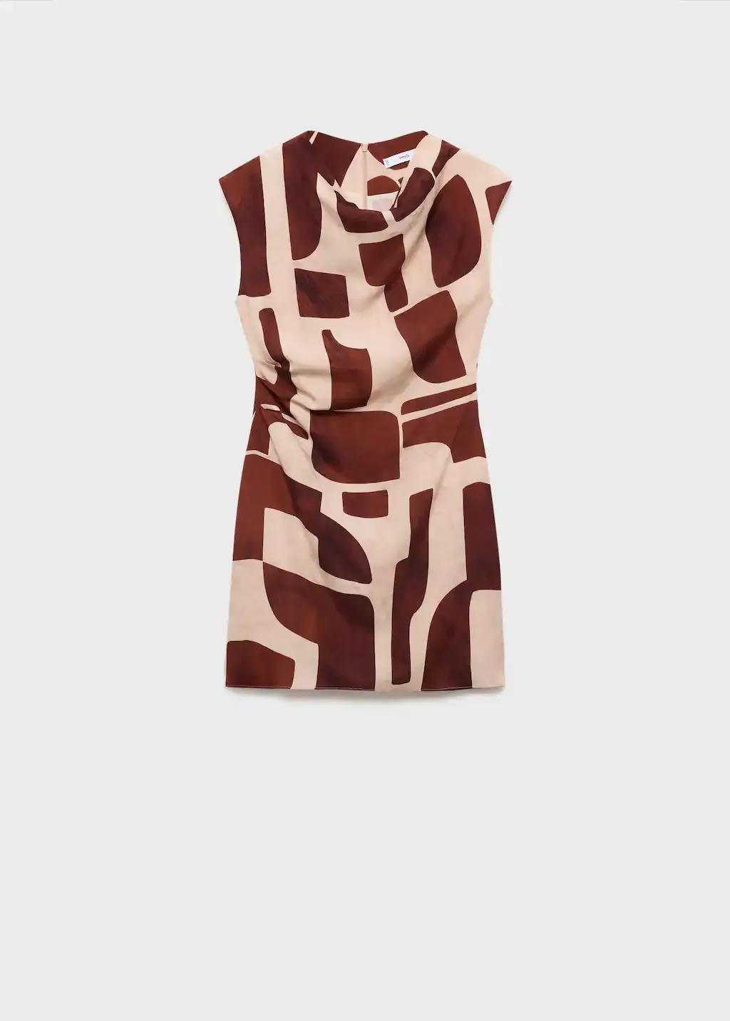 Beige Draped Neck Printed Dress, , large image number 3