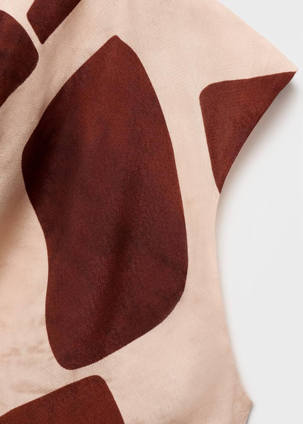 Beige Draped Neck Printed Dress, Light Beige, large image number 4