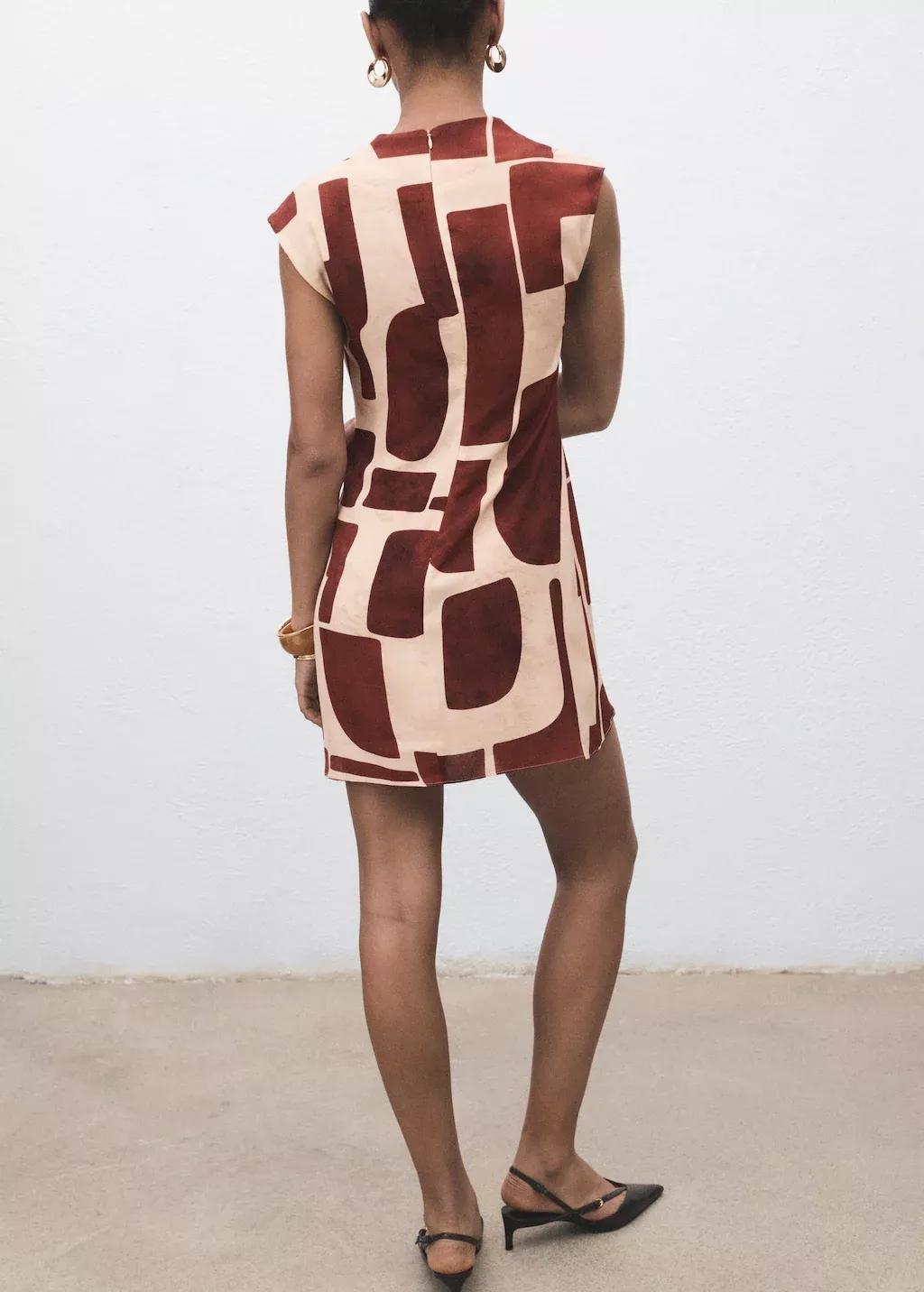 Beige Draped Neck Printed Dress, , large image number 5