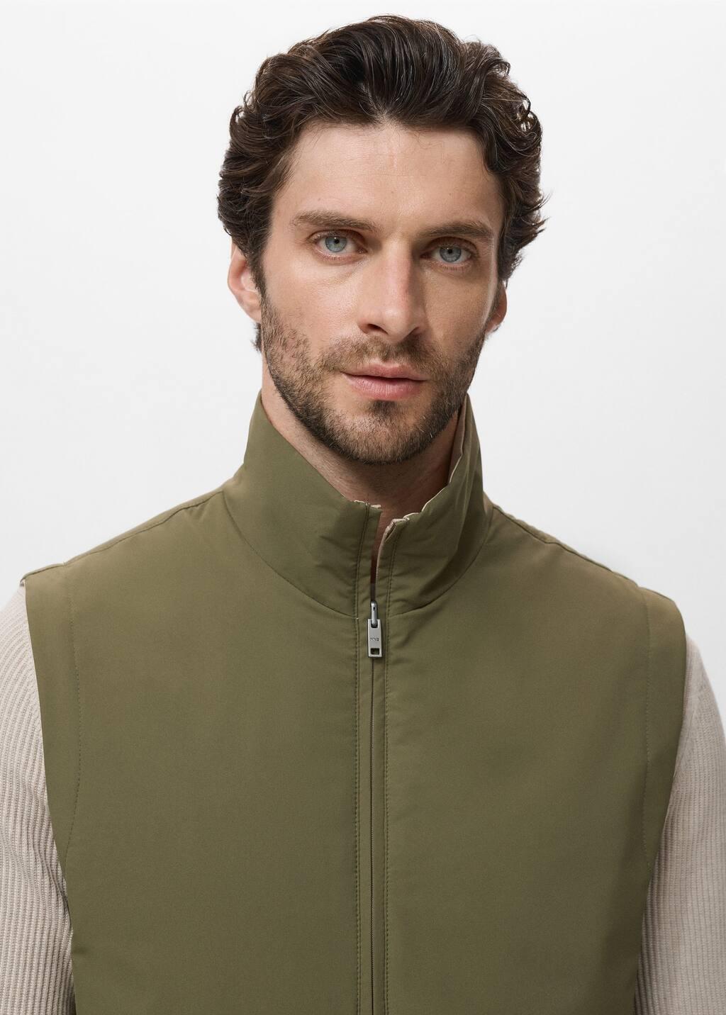 Green Reversible Water-Repellent Gilet, Green, large image number 1