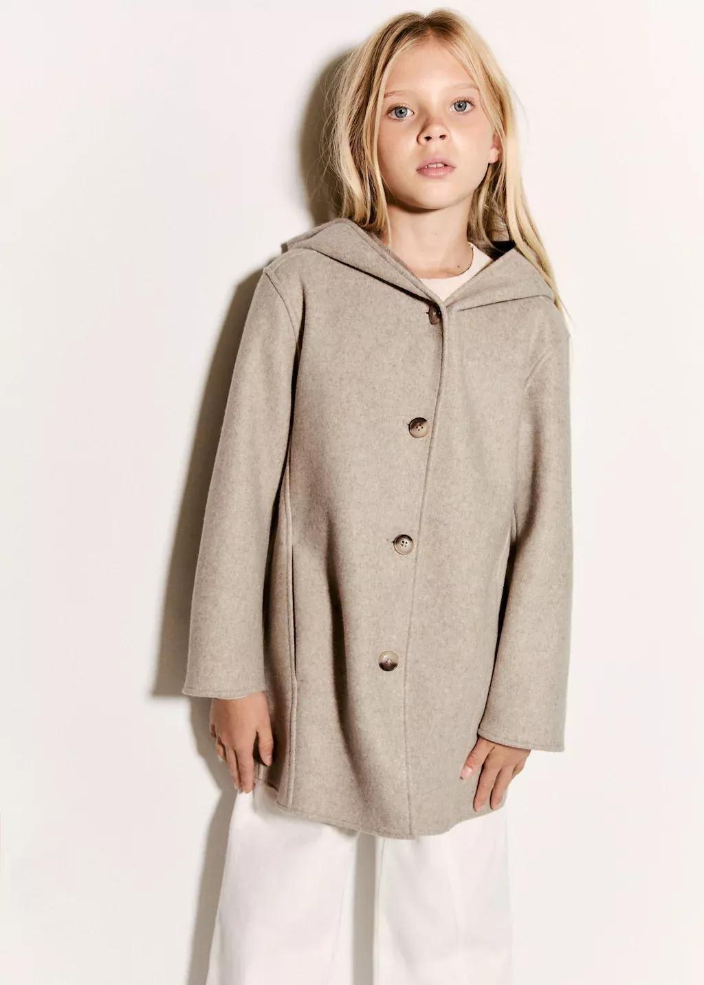 Beige Cloth Coat With Pockets, Kids Girls, Light Beige, large image number 0