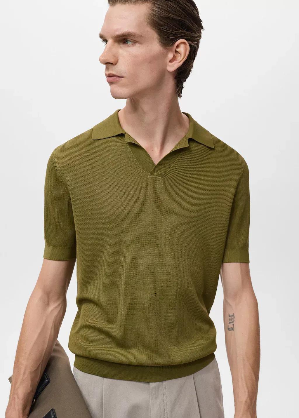 GREEN Cotton polo shirt with microstructure, , large image number 0