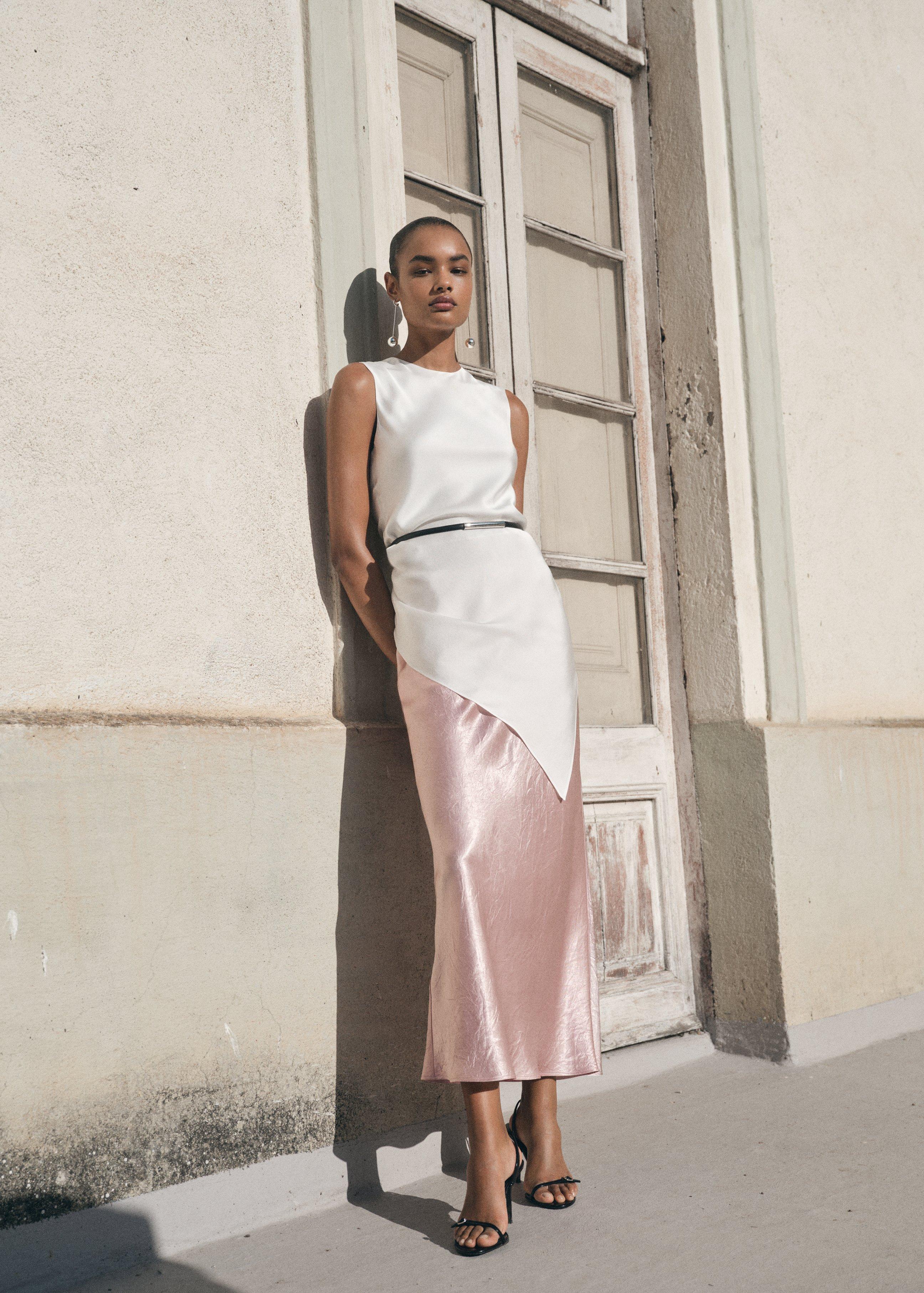 Pink Lt Pastel Satin skirt with wrinkled effect, , large image number 3