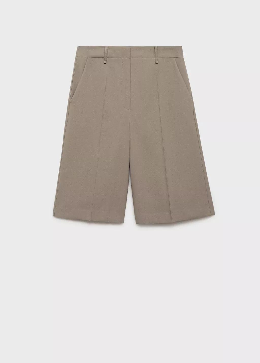 Grey Mid-Rise Suit Bermuda Shorts, , large image number 0