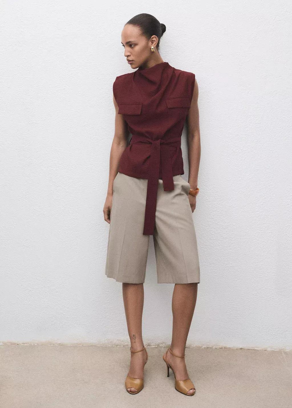 Grey Mid-Rise Suit Bermuda Shorts, Grey, large image number 3