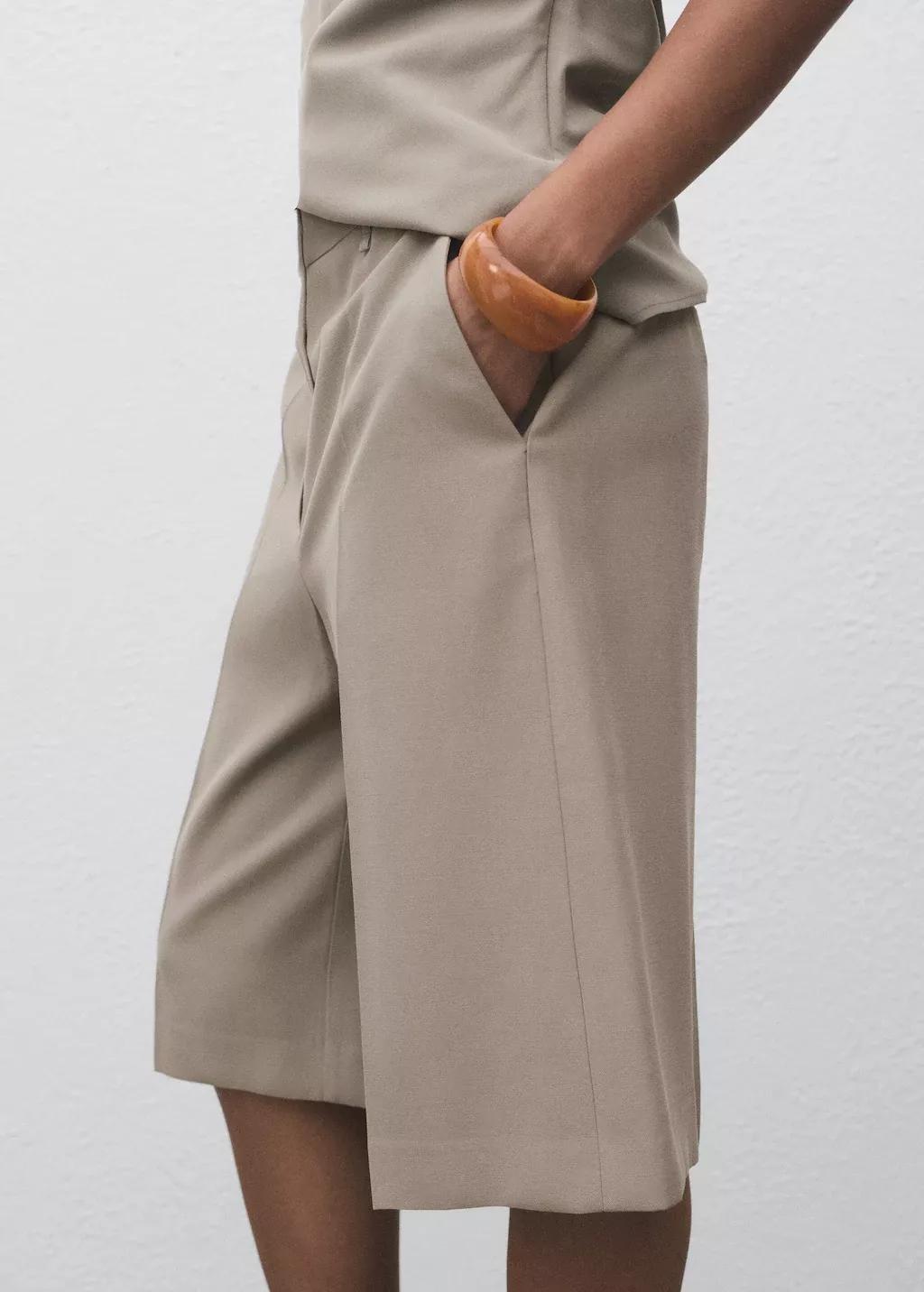 Grey Mid-Rise Suit Bermuda Shorts, Grey, large image number 5