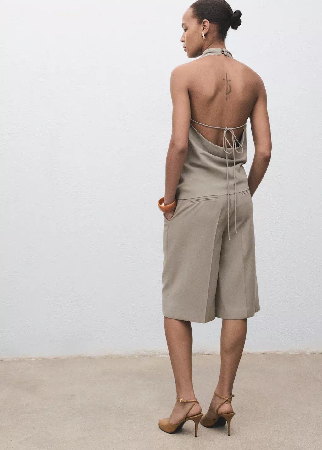 Grey Mid-Rise Suit Bermuda Shorts, Grey, large image number 6