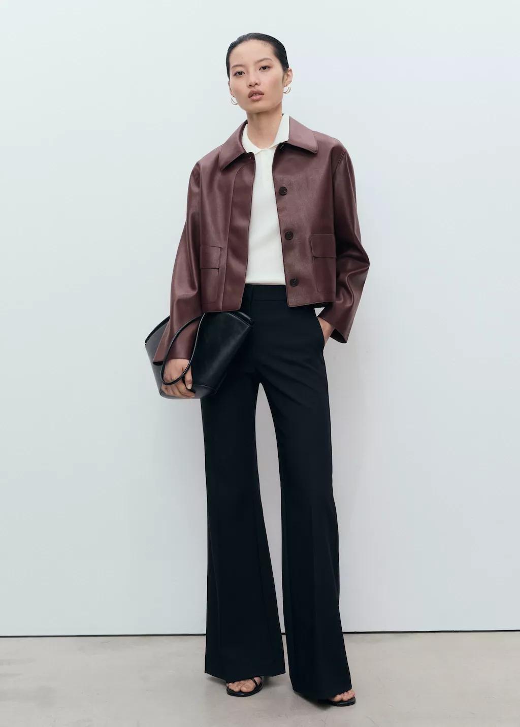 Burgundy Leather-Effect Jacket With Pockets, , large image number 0