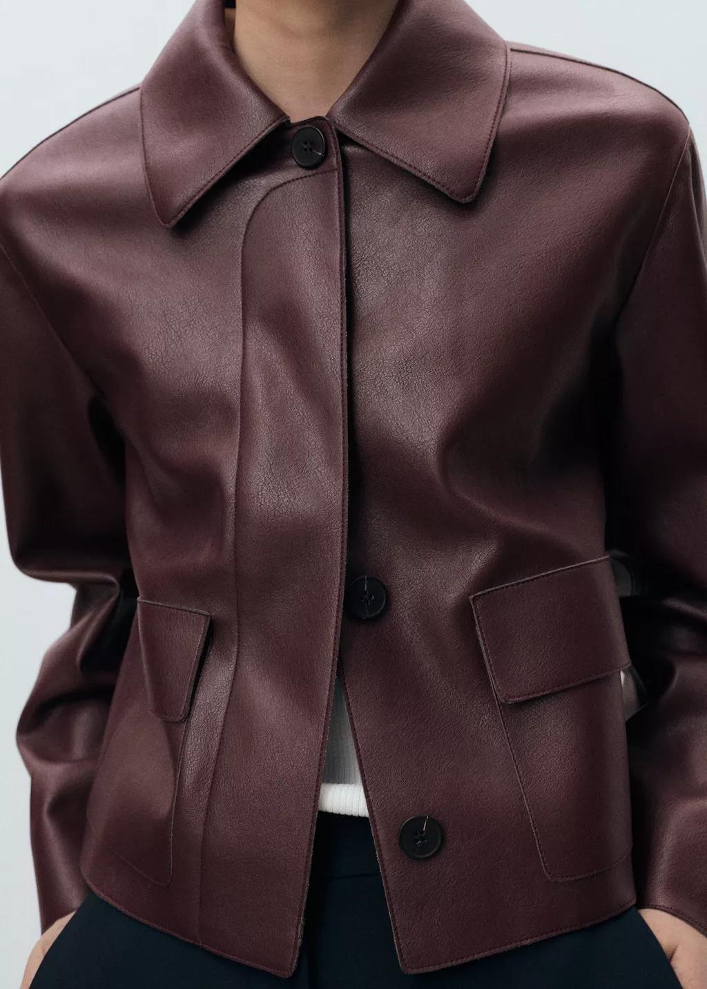 Burgundy Leather-Effect Jacket With Pockets, , large image number 7