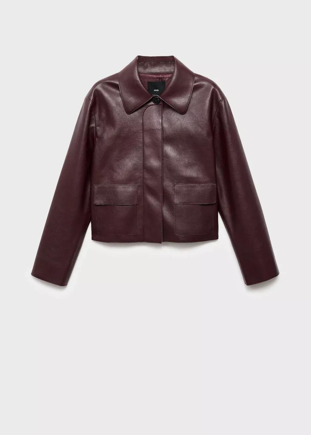 Burgundy Leather-Effect Jacket With Pockets, Dark Red, large image number 7