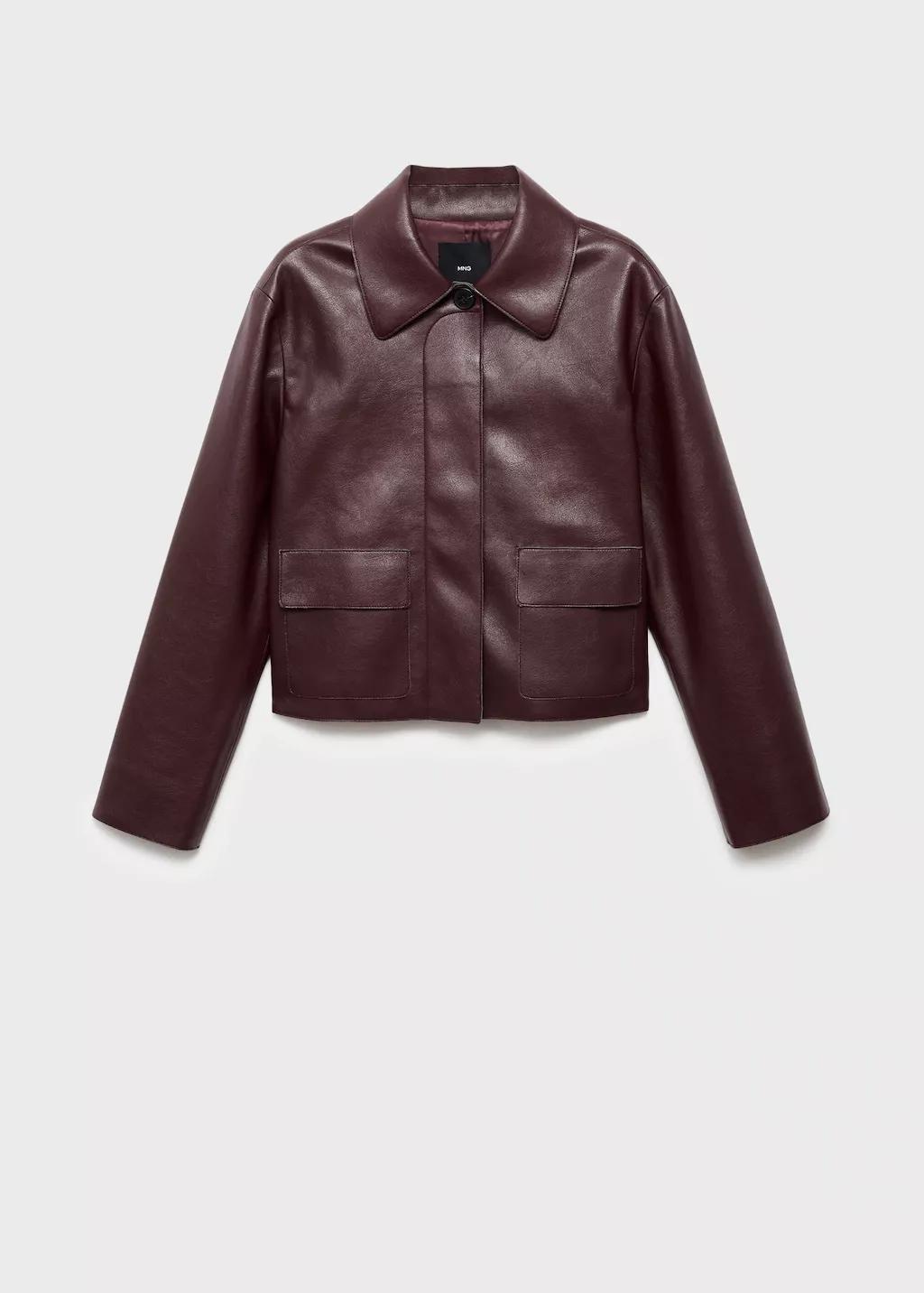 Burgundy Leather-Effect Jacket With Pockets, , large image number 8