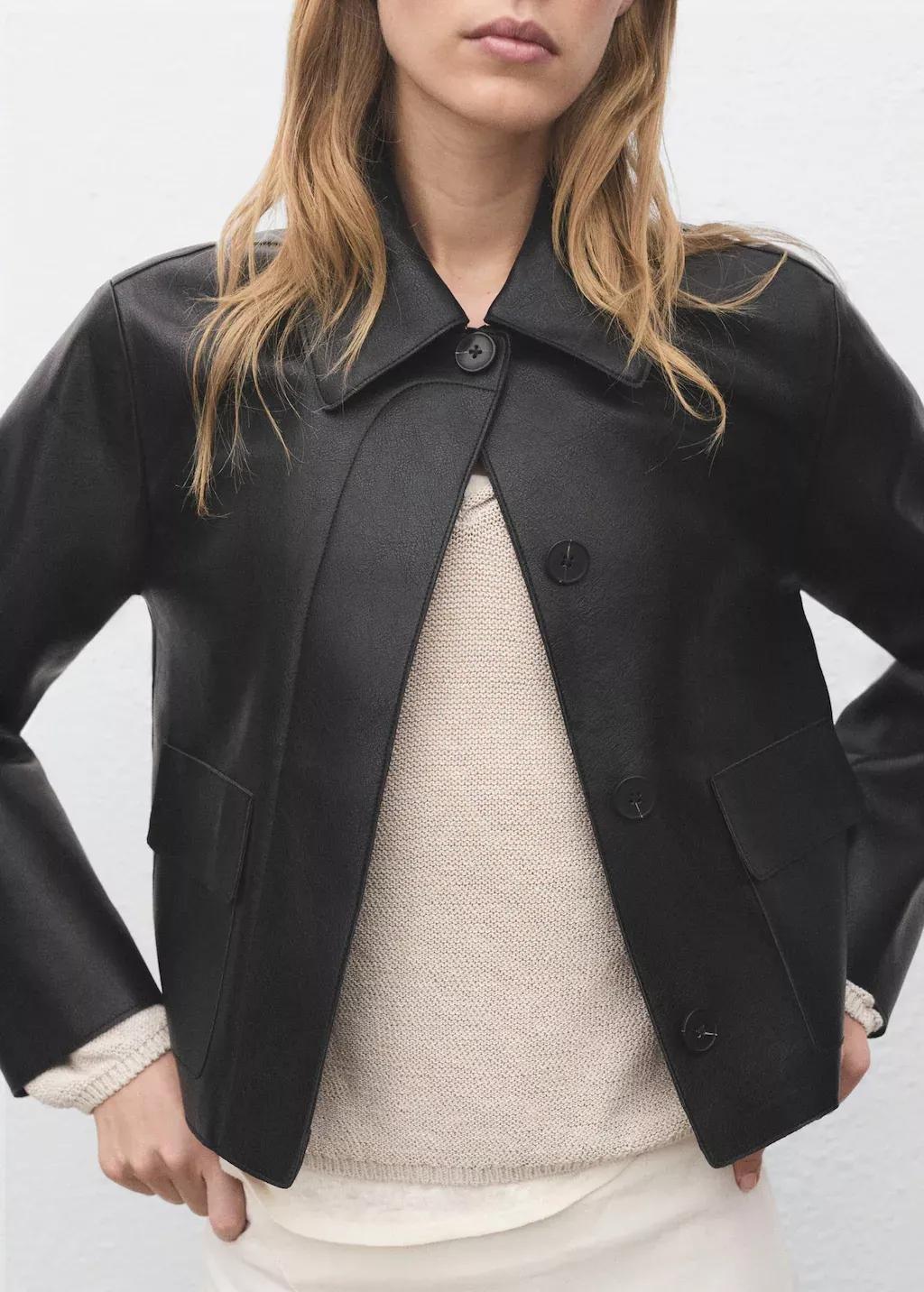 Black Leather-Effect Jacket With Pockets, , large image number 0