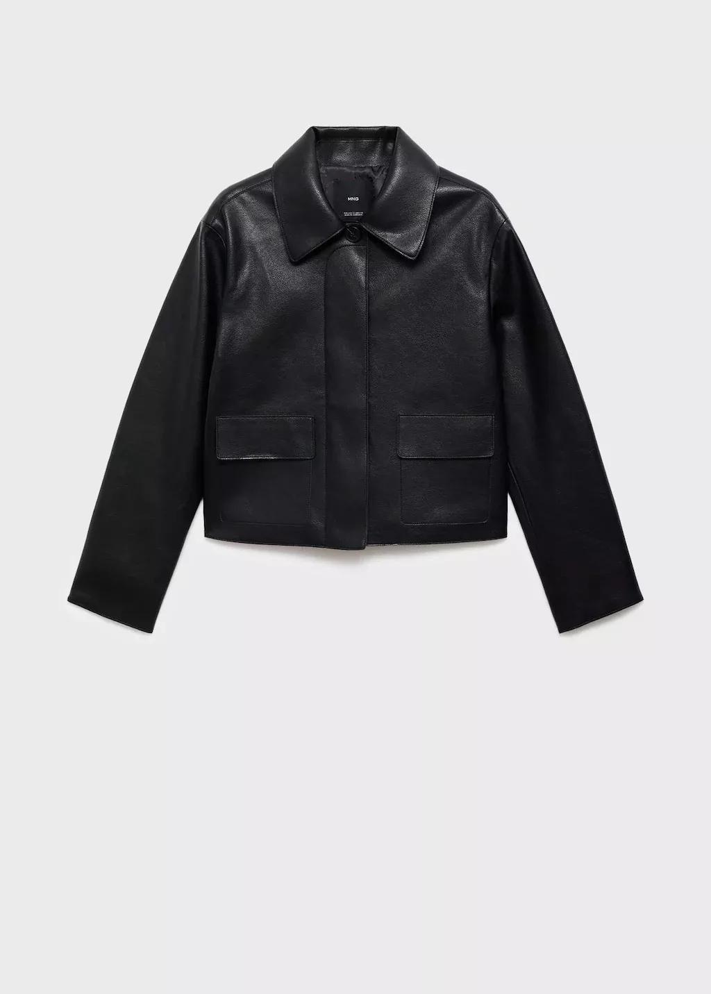 Black Leather-Effect Jacket With Pockets, , large image number 3