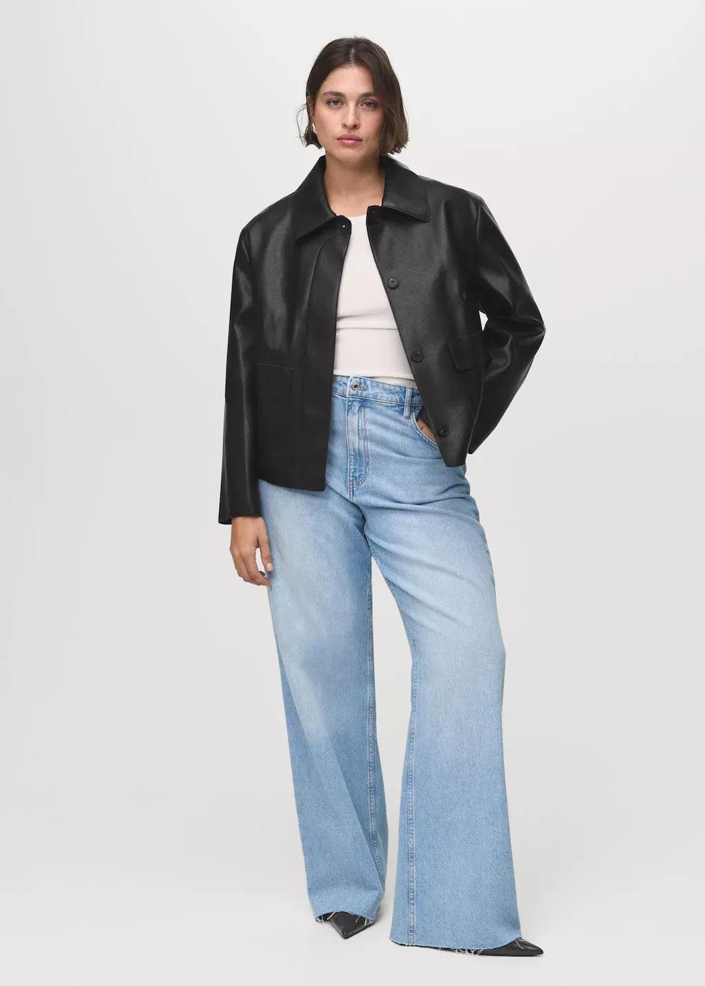 Black Leather-Effect Jacket With Pockets, , large image number 4