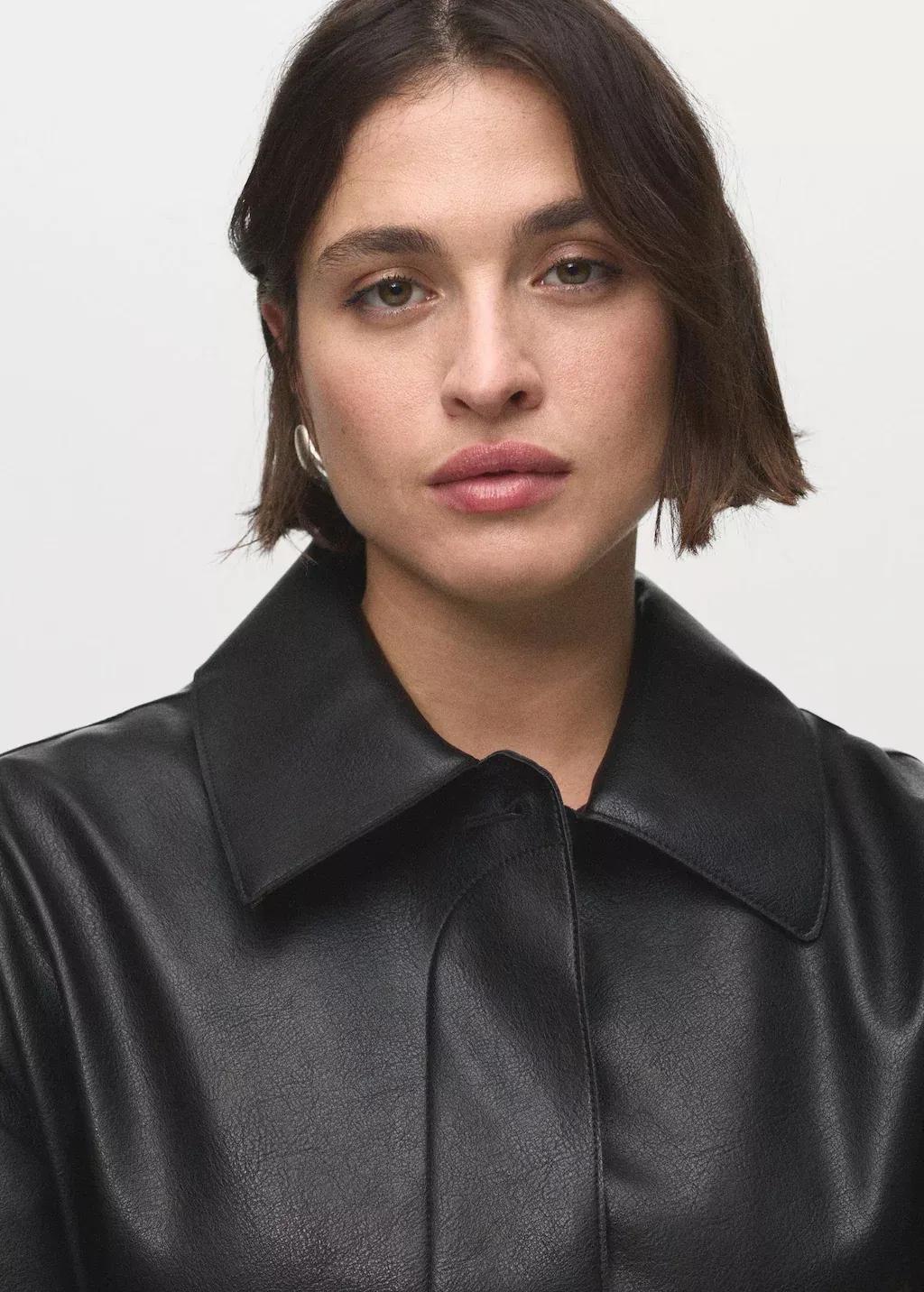 Black Leather-Effect Jacket With Pockets, , large image number 5