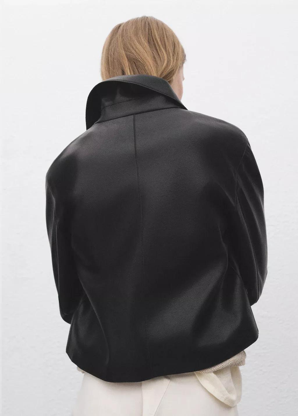 Black Leather-Effect Jacket With Pockets, , large image number 8