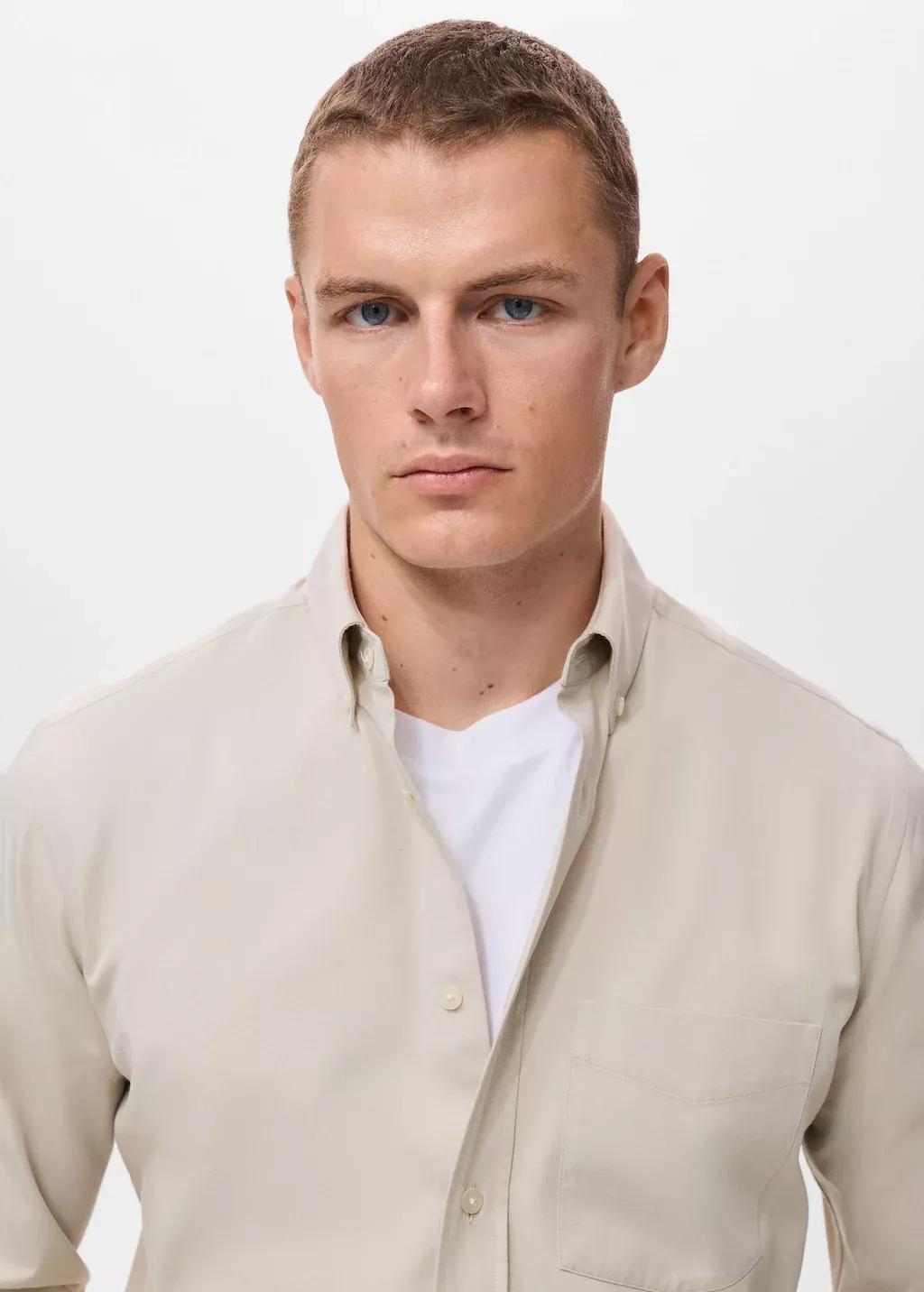 LIGHT BEIGE 100% cotton regular fit pocket shirt, Light Beige, large image number 1