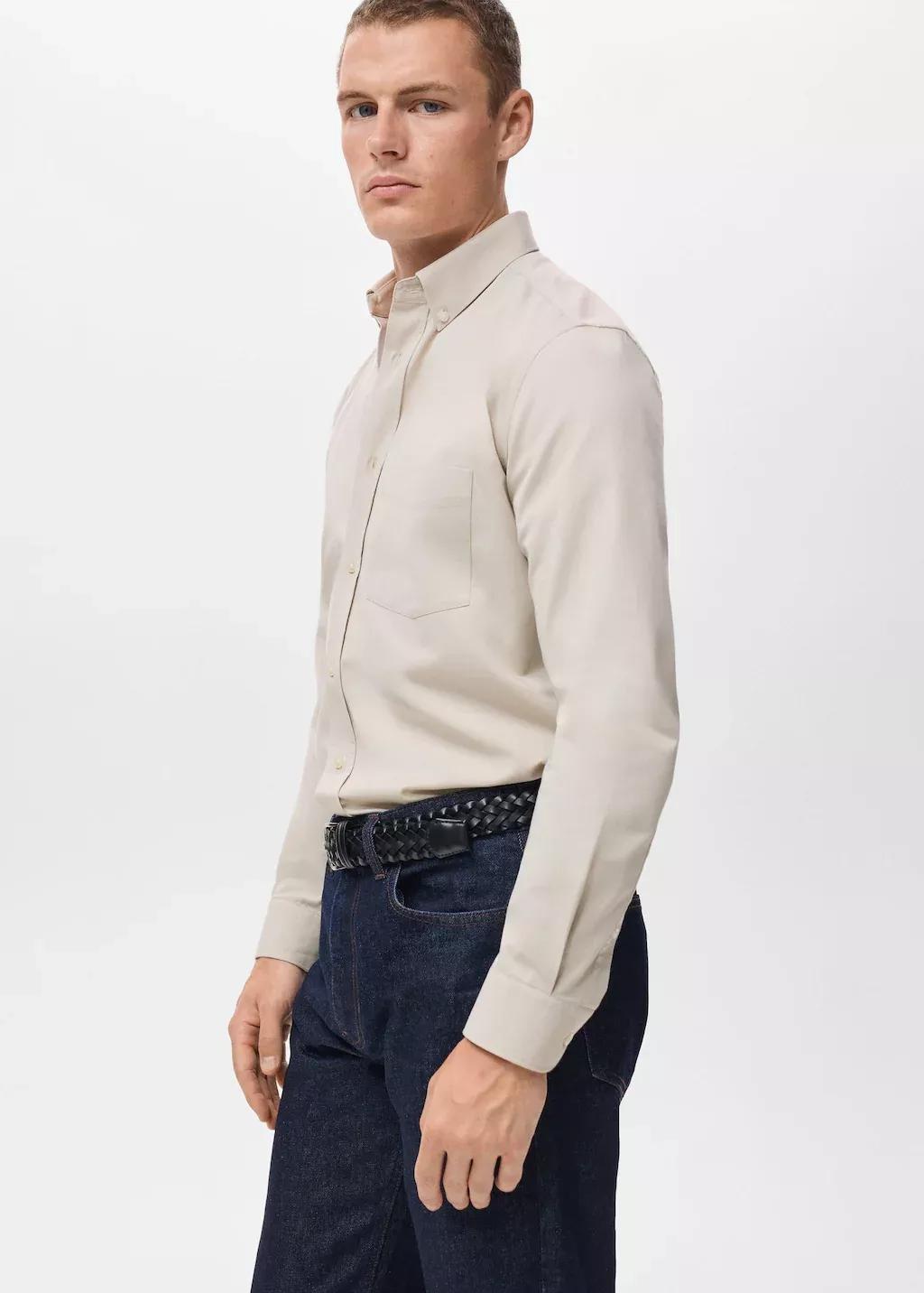 LIGHT BEIGE 100% cotton regular fit pocket shirt, Light Beige, medium