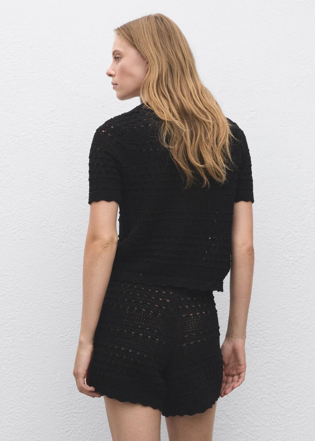 Black Chunky-Knit Shorts, , large image number 2