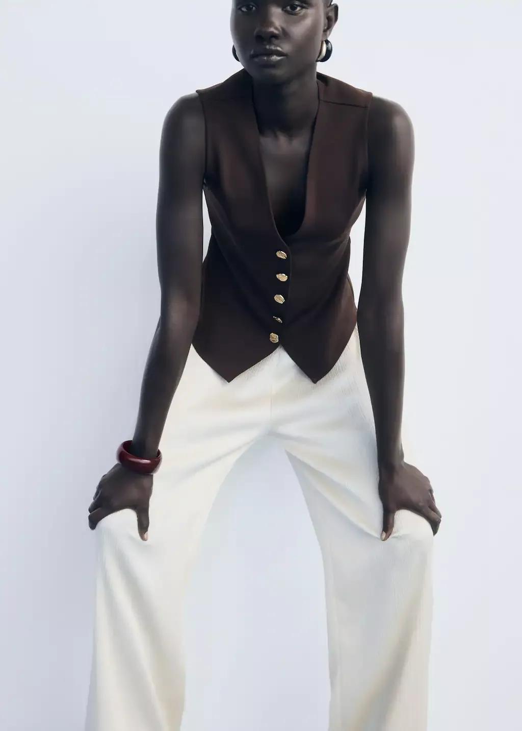 Brown Jewel Button Gilet, 0201_30, medium