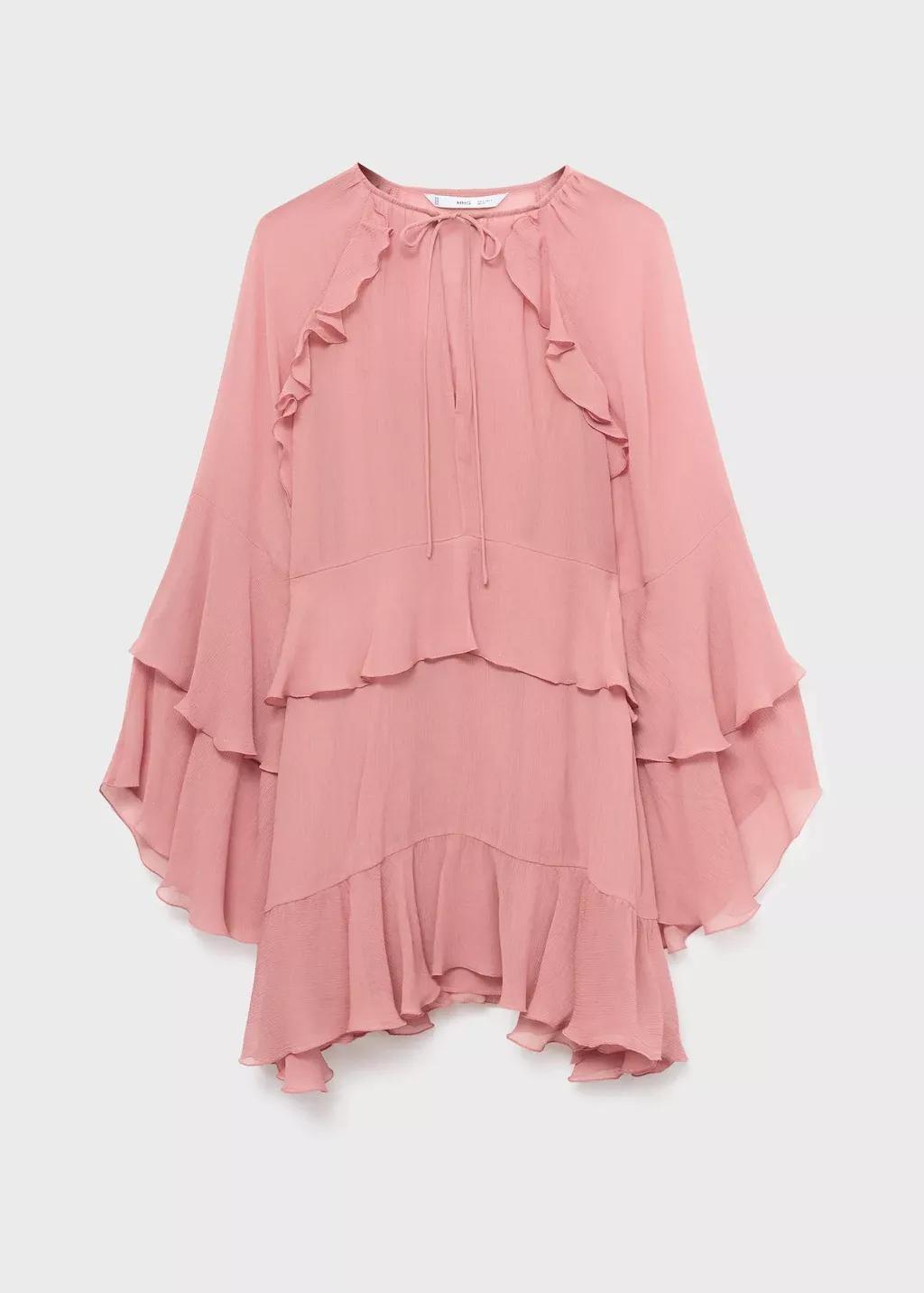 Pink Flared Dress With Ruffled Sleeves, Pink, large image number 3