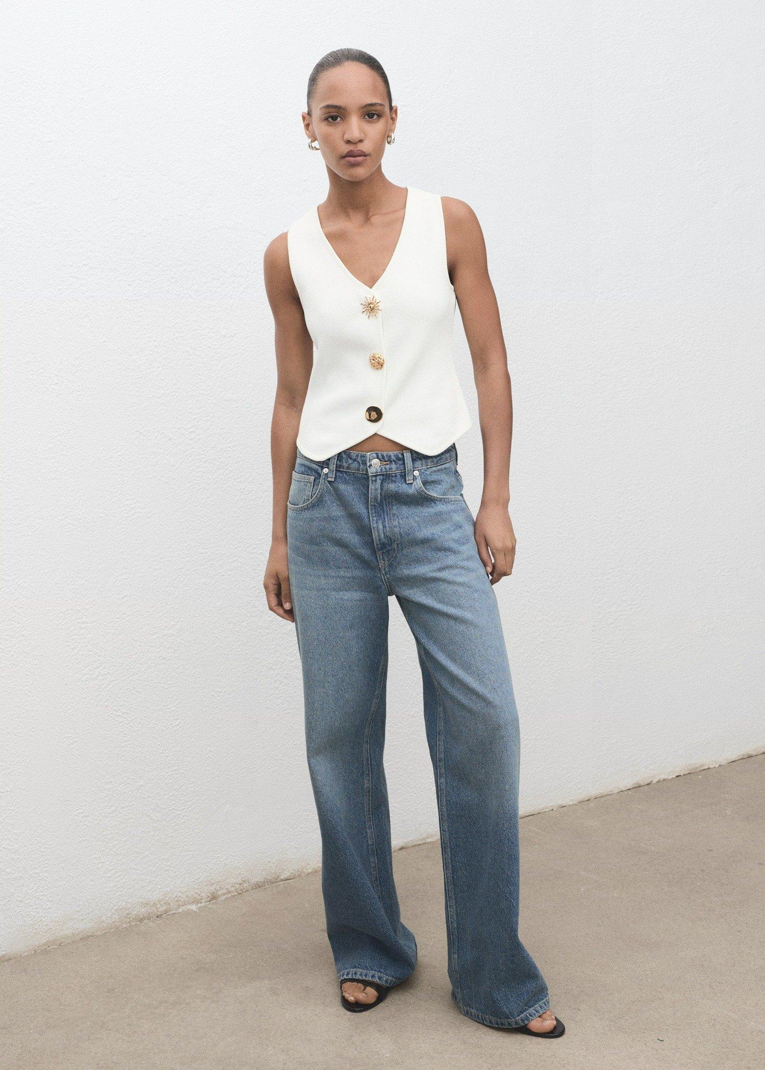 White Knitted Waistcoat With Jewel Buttons, , large image number 0